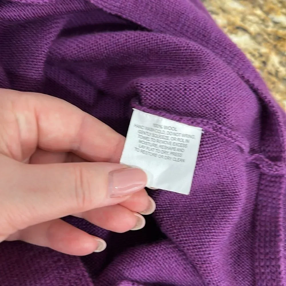 Eileen Fisher Wool Short Sleeve Round Neck Sweater In Purple Size S